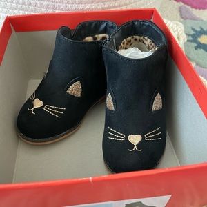 Cat & Jack Black Kitty Cat Ankle Boots, Toddler Size 6